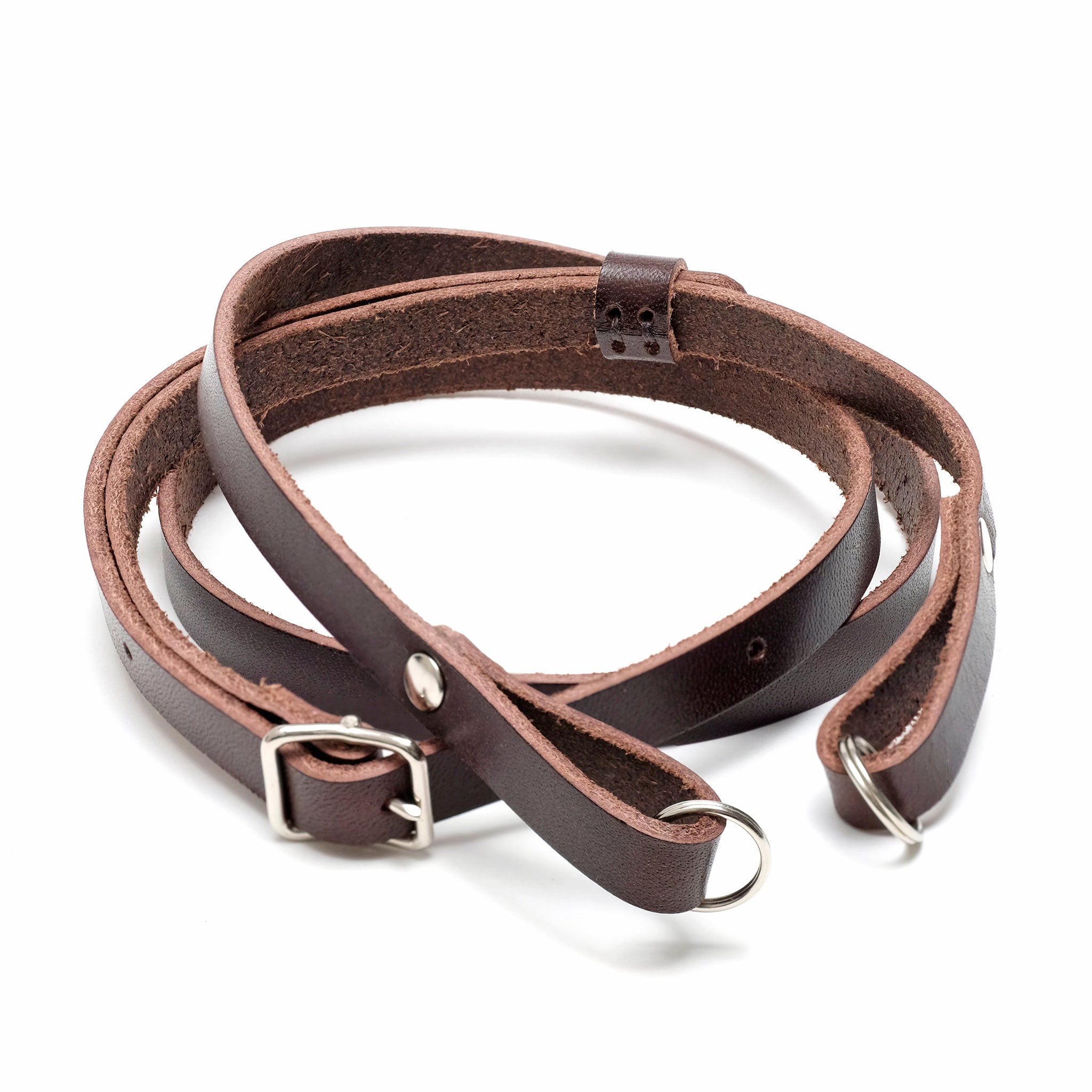 Adjustable leather camera strap, dark brown