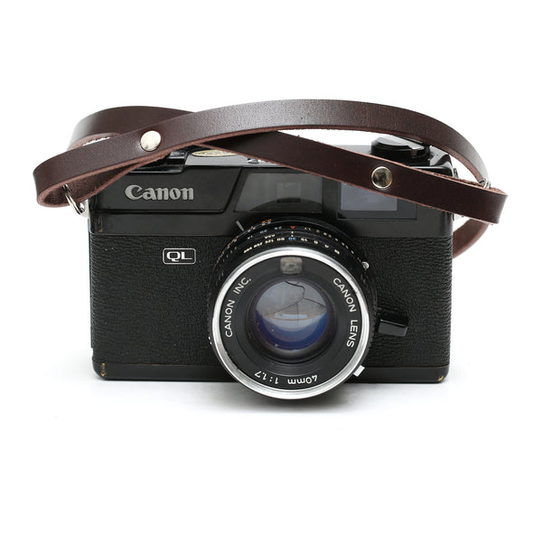 Leather camera strap, dark brown