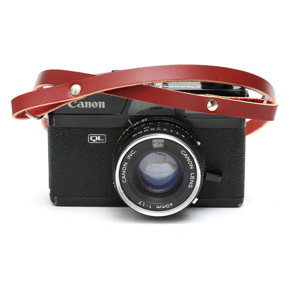 Slim leather camera strap, burgundy