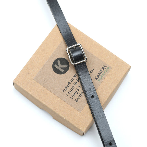 Adjustable leather camera strap, black